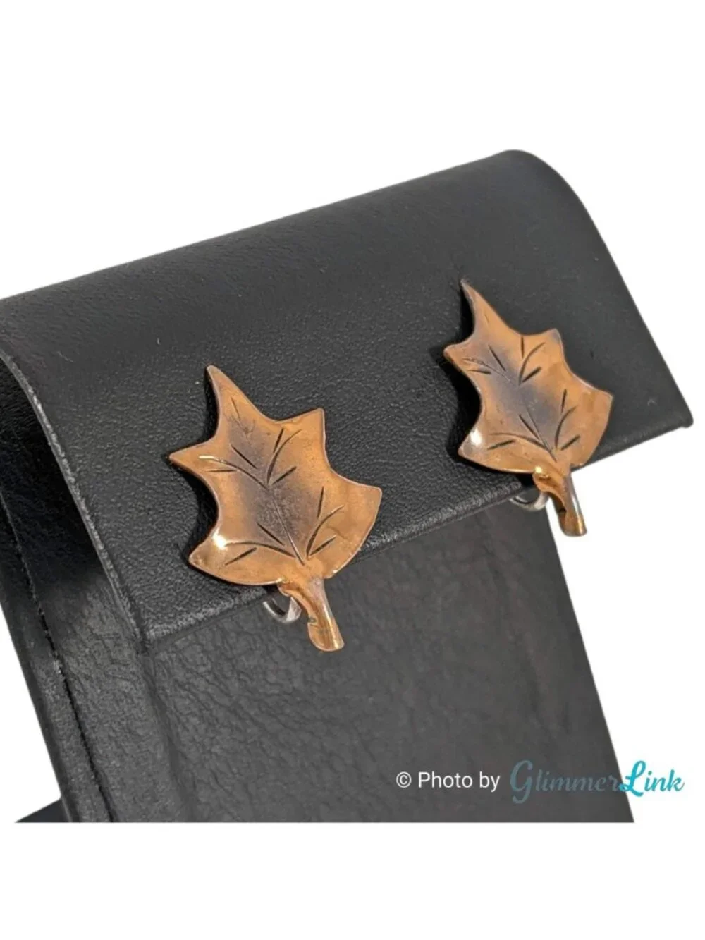Vintage Stuart NYE Copper Sterling Silver Leaf Screw Back Earrings